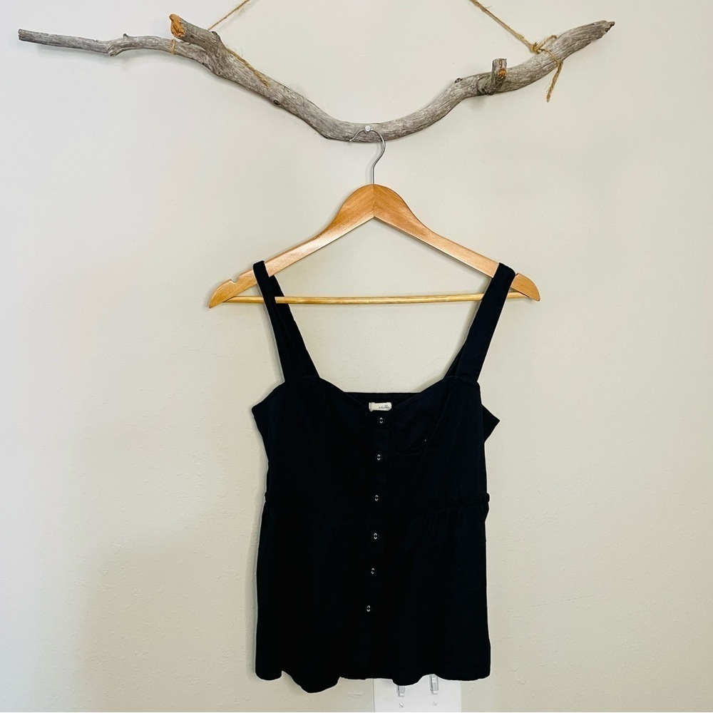 Anthropologie Odille Black Button Up Smocked Tank Top